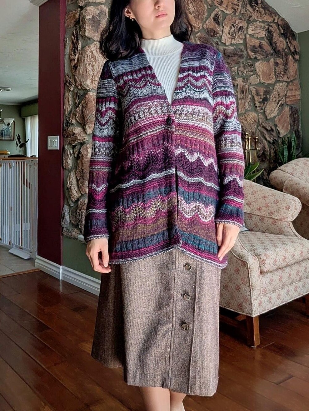 J. Jill Geometric Knit Cardigan in Purple & Pink Size XS